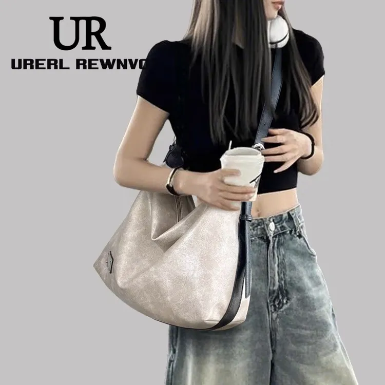 URERL REWNVO软皮斜挎包女2025新款A4通勤大容量托特包通勤大挎包