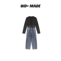 韩式时尚设计师高级百搭长袖上衣阔腿直筒连体裤