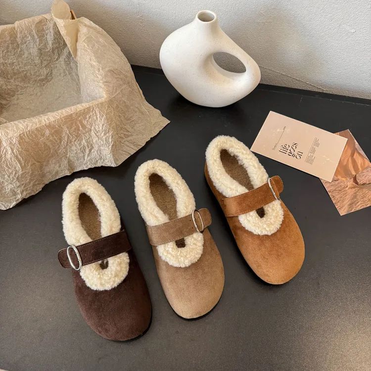 OJRZ内增高厚底勃肯鞋女加绒雪地靴2025新款冬季小个子时尚乐福鞋