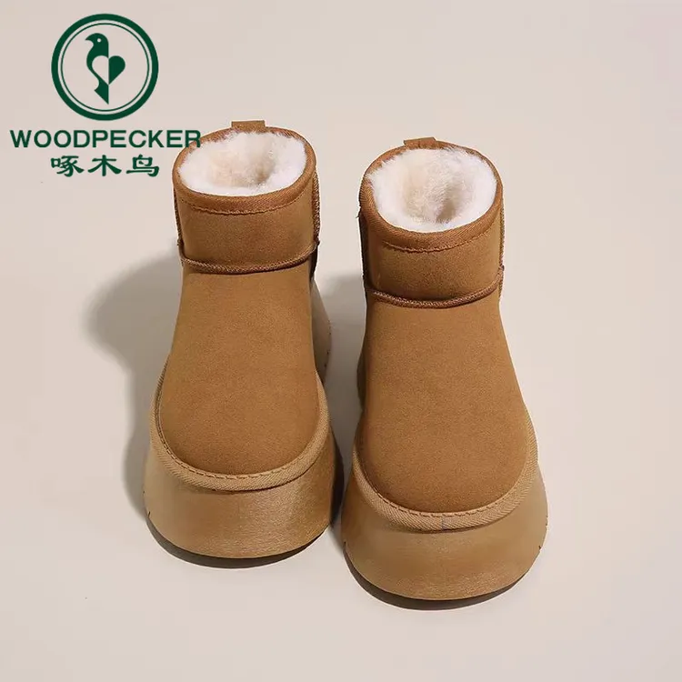 啄木鸟厚底雪地靴女冬季2025新款明星同款加绒厚增高保暖棉鞋外穿