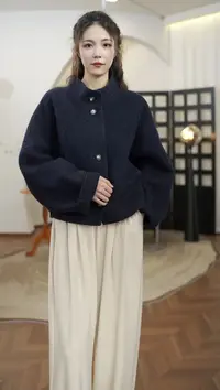 【浥尘女装】2025秋冬立领短款1317羊驼羊毛大衣质感秋冬色羊驼大衣