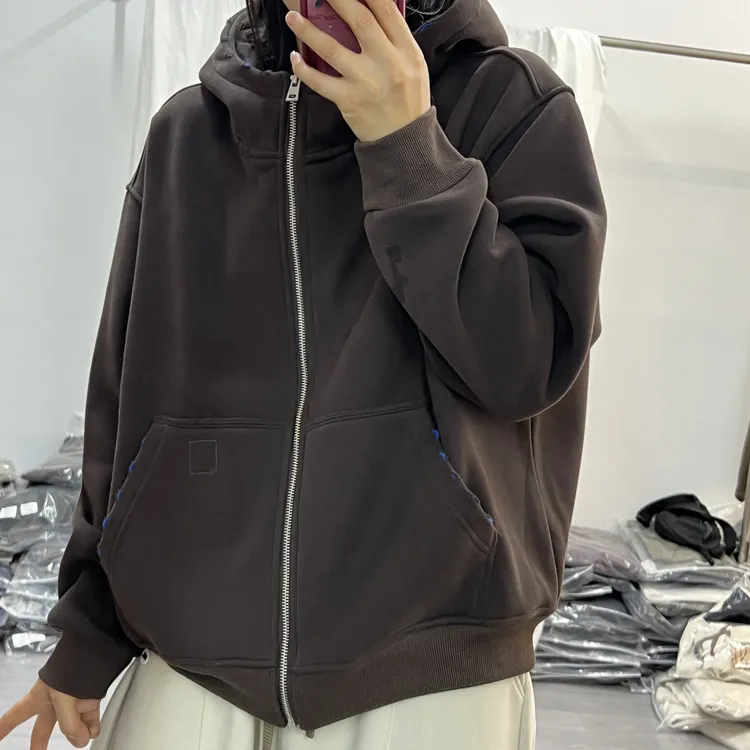 （岁丰）内加厚奥粒绒连帽卫衣外套女秋冬新款极简风保暖拉链开衫