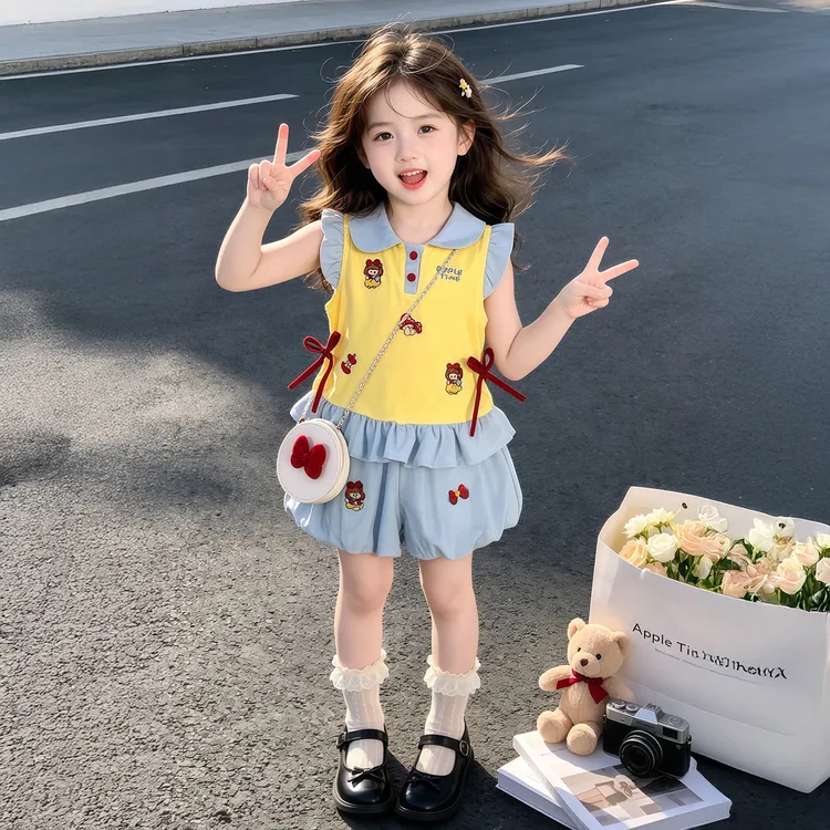 女童白雪公主polo衫套装夏季2026新款洋气女宝宝夏装花苞裤两件套