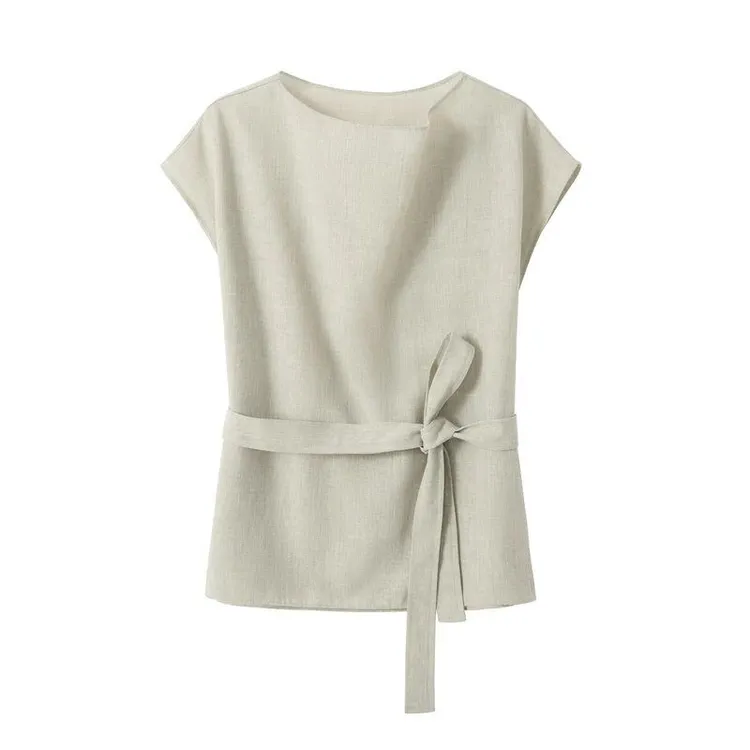 2025夏季新款椰林风清冷极简老钱风设计感抗皱仿亚麻短袖衬衫