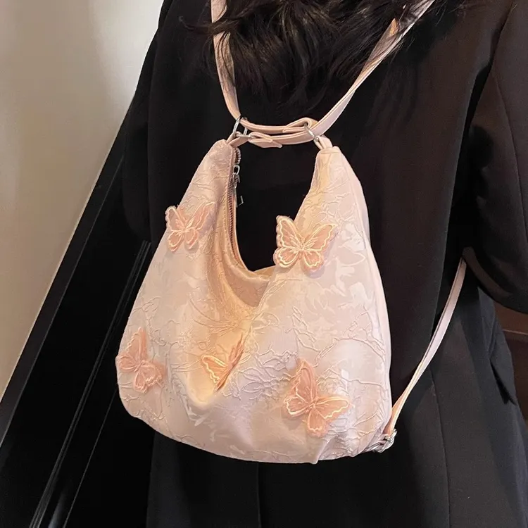 韩版ins甜美少女蝴蝶托特包包女包2025新款大容量通勤多用双肩包