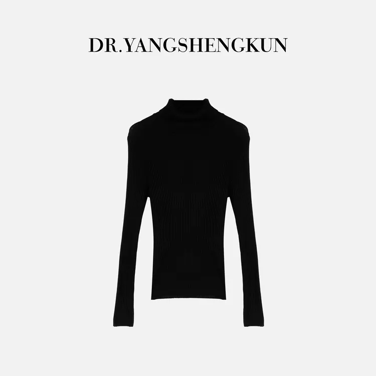 杨圣坤2025冬季新品绵羊毛混纺纯色条纹高领修身针织衫ES25102239