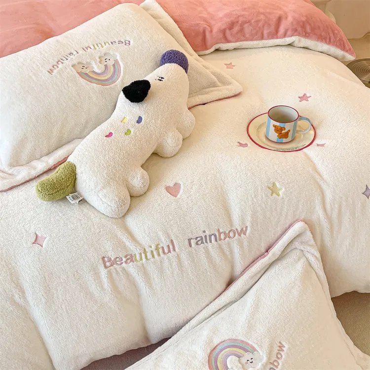 水星高端系列家纺类母婴级儿童牛奶绒四件套新款珊瑚绒法兰绒床单