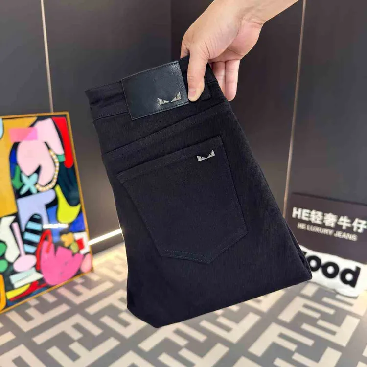 【HE轻奢】秋冬黑牛小直筒牛仔裤男士黑色修身弹力不掉色高品质时尚