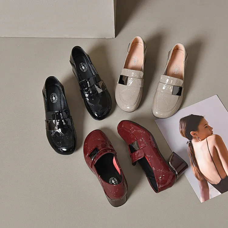 xizi/昔子22856春季新款软底乐福鞋豆豆鞋粗跟舒适低跟单鞋工作鞋