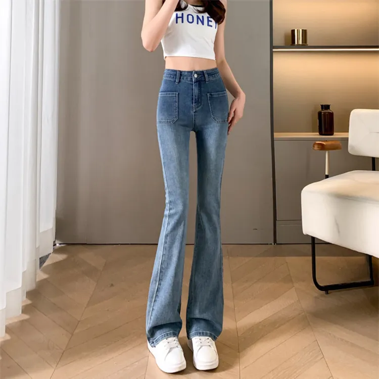 微喇牛仔裤女2025秋季新款高腰显瘦喇叭裤复古蓝修身显高马蹄裤子