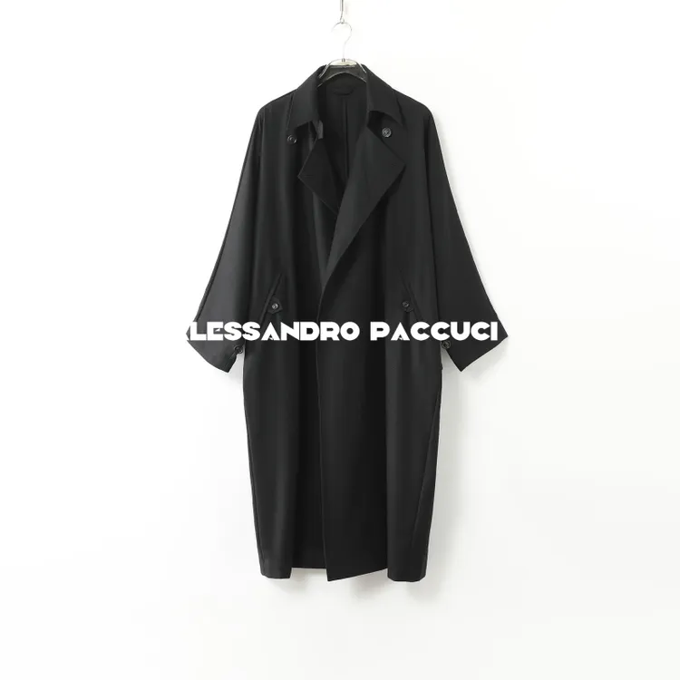 AP洛哥44016FY-1【本真】100绵羊毛法兰绒翻领黑色气质百搭风衣