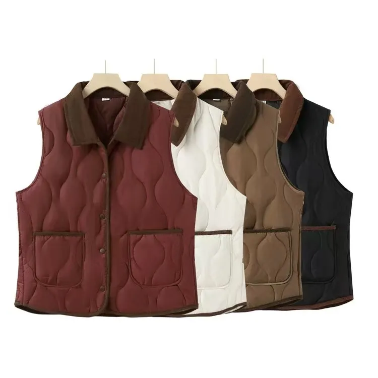 2025秋冬季时尚女款棉马夹背心  翻领夹棉 女马甲休闲百搭加厚