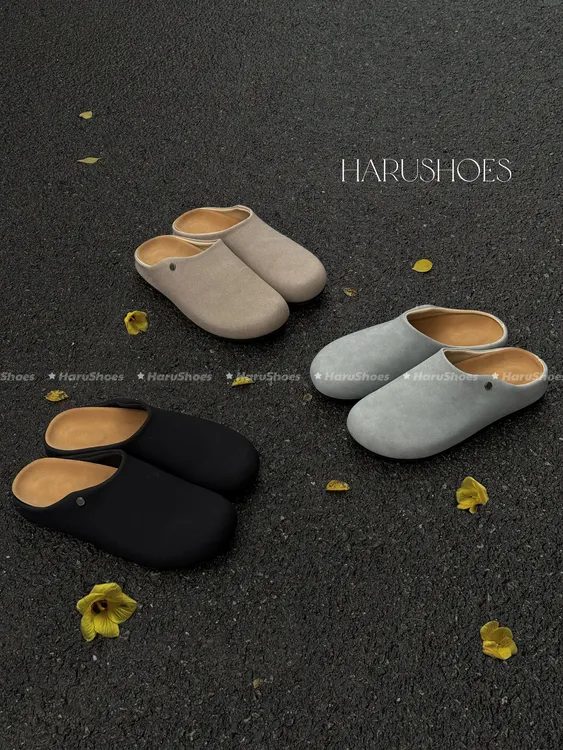 HaruShoes极简穿搭复古老钱风慵懒勃肯拖鞋休闲Cleanfit包头半拖