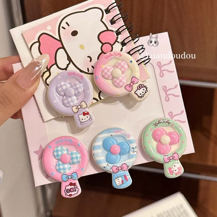 可爱萌妹kt猫风扇发夹可爱创意甜美少女心刘海边夹头饰卡子女
