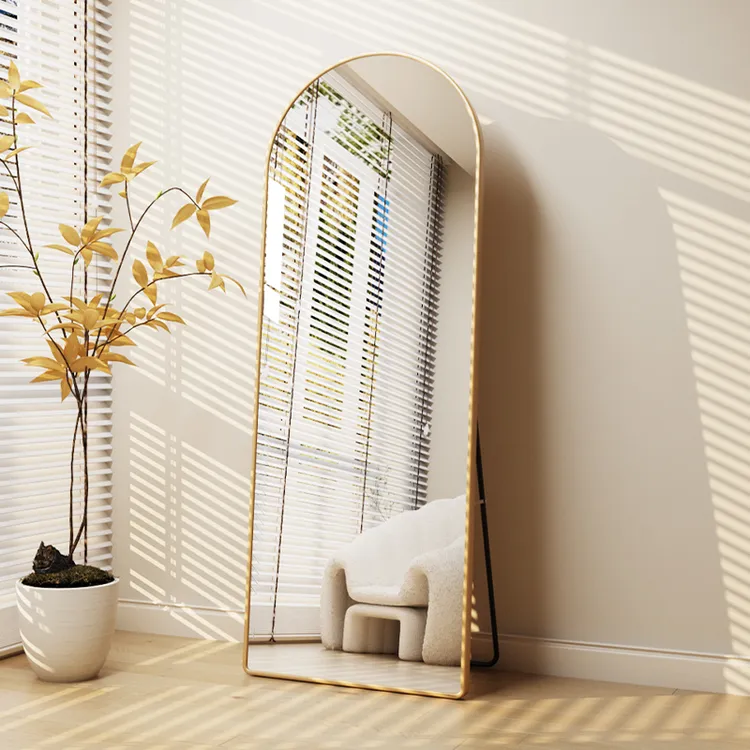 北欧轻奢穿衣镜家用卧室女生全身镜落地式可移动服装店壁挂试衣镜