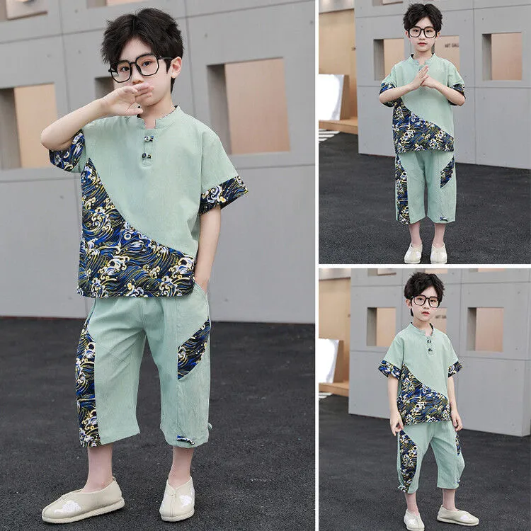 男童汉服周岁礼服男孩中国风夏装小宝宝古装儿童唐装棉麻薄款套装