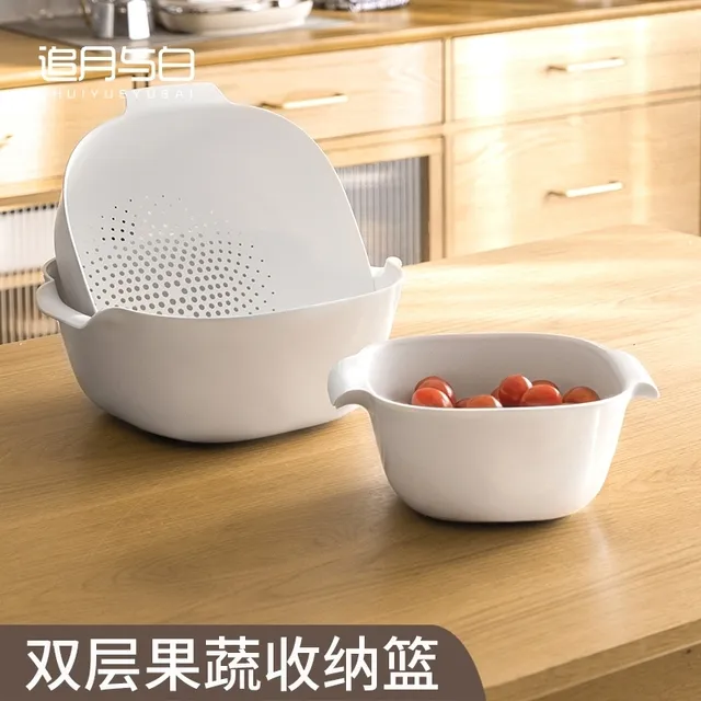 洗菜篮塑料厨房菜篮子淘菜筐漏水滤水篮家用客厅洗菜盆双层沥水盆