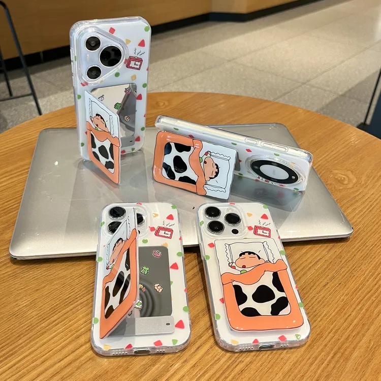 雅天立睡觉小新折叠镜面支架适用苹果16手机壳华为vivo小米15oppo