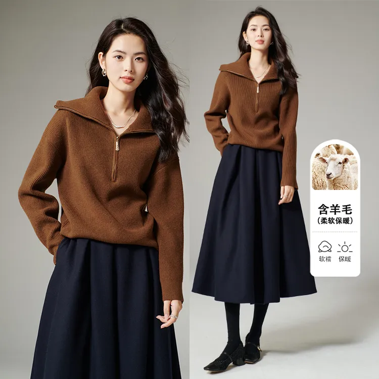 【新品】2025含大翻领上衣干练套头针织衫女25052563