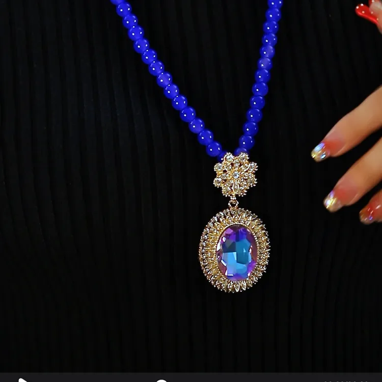 铜合金仿水晶项链 精致时尚气质圆形雪花吊坠毛衣链女