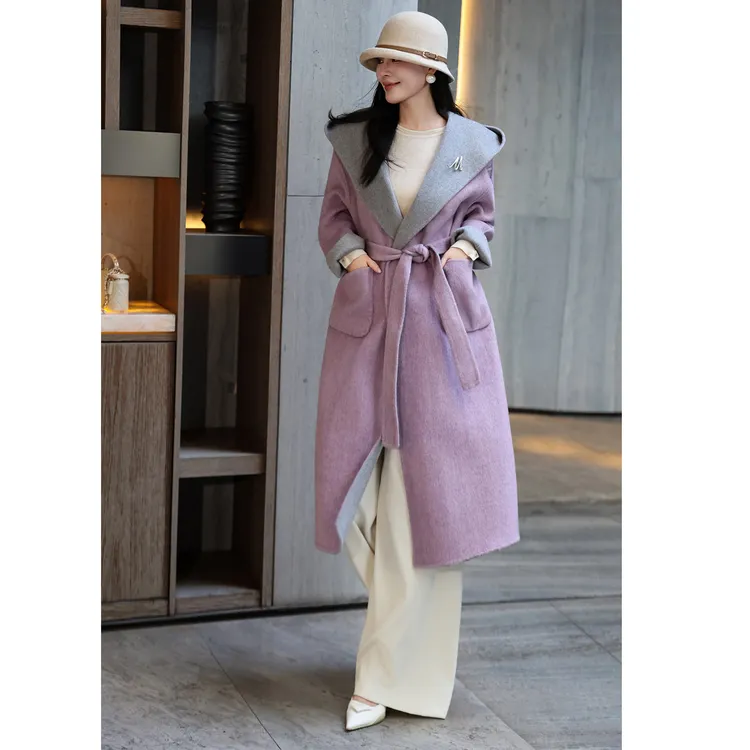 2025秋冬新款时尚带帽双面两穿羊毛呢子大衣气质百搭高级感外套女