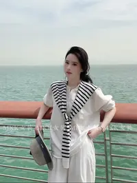 白色衬衣套装女夏季新款宽松气质老钱风防晒棉衬衫阔腿裤两件套