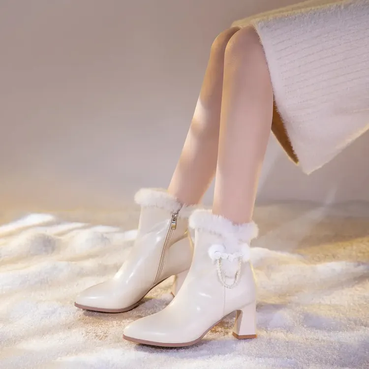 舞绣缘原创绣花汉服靴子女冬季新款国风棉靴高跟旗袍靴小众短筒靴