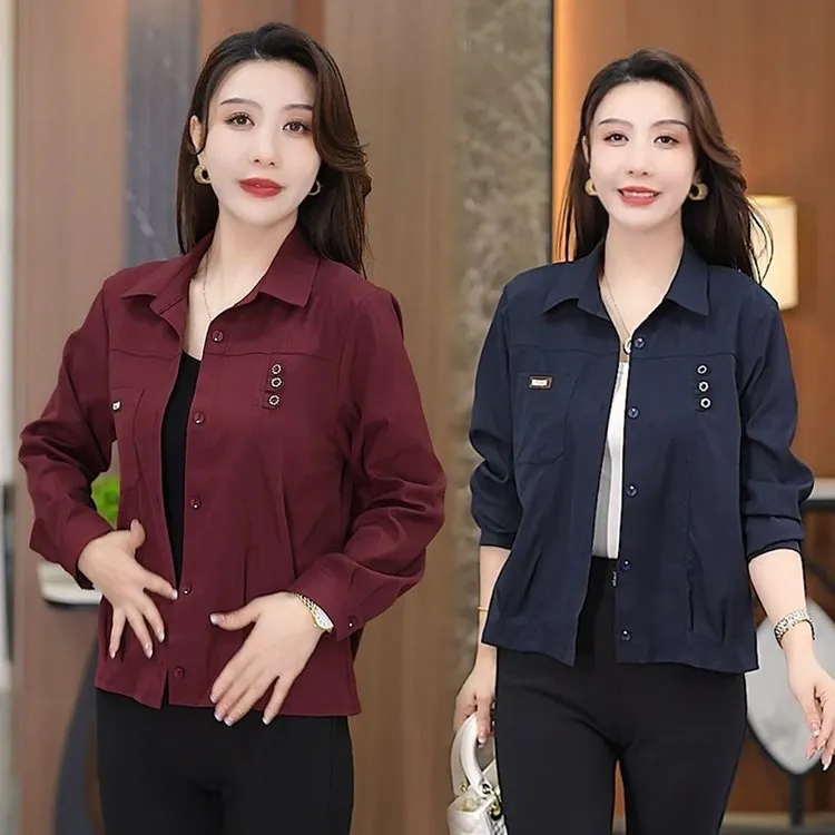 爆款2025秋季新款妈妈装薄款外套女长袖开衫上衣衬衫