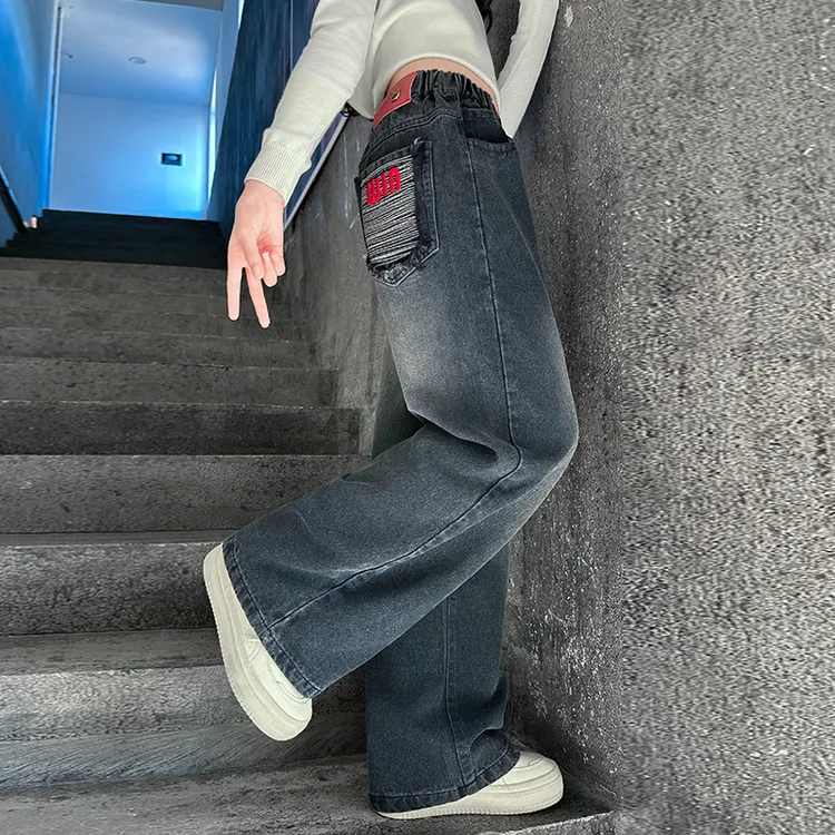 儿童秋装2025年新款大女童装弯刀裤子春秋款牛仔裤秋季阔腿直筒裤
