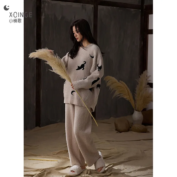 半边绒睡衣女2025新款秋冬款可外穿珊瑚绒可爱卡通家居服冬季套装