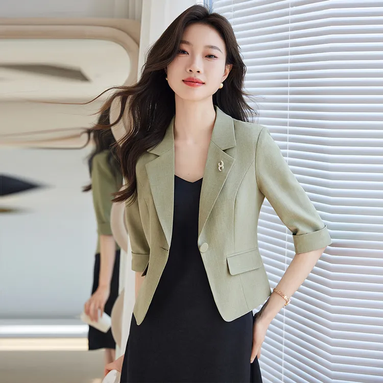 短款七分袖小西装外套女2025夏季新款小个子气质修身中袖西服上衣