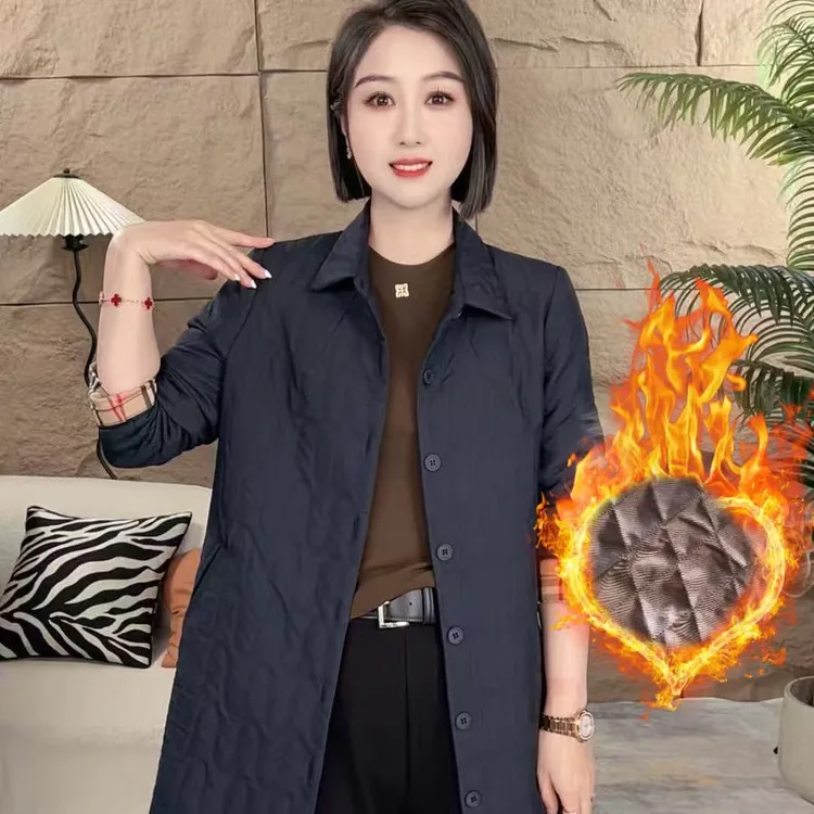 轻薄棉衣加棉新款时尚风衣气质百搭长款女立领显瘦女气质外套休闲