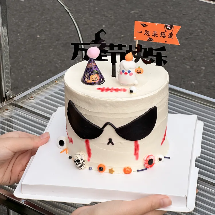2025万圣节搞怪烛台幽灵蛋糕装饰摆件墨镜恶魔骷髅头节日派对插件