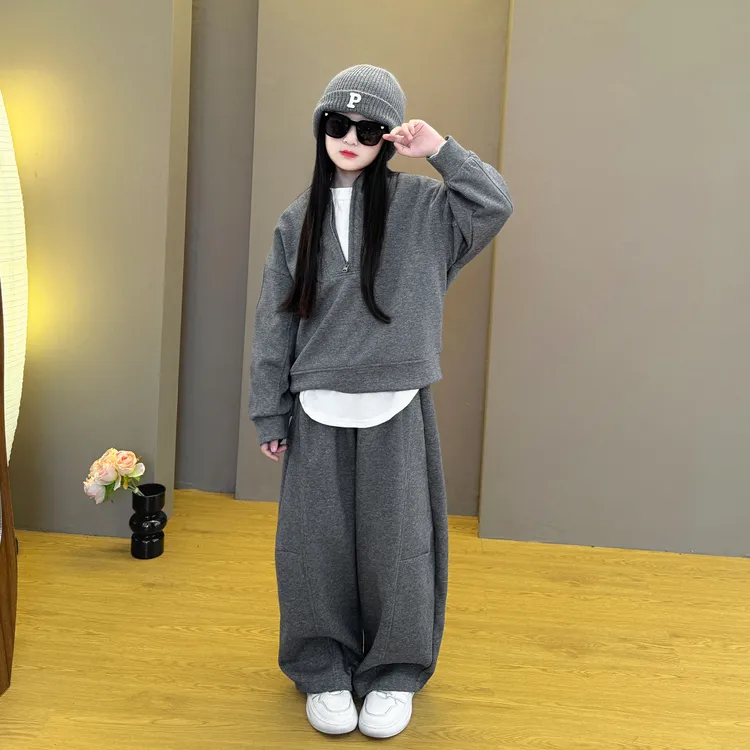 女童秋装套装2025新款洋气春秋季中大童女孩时髦运动休闲三件套潮
