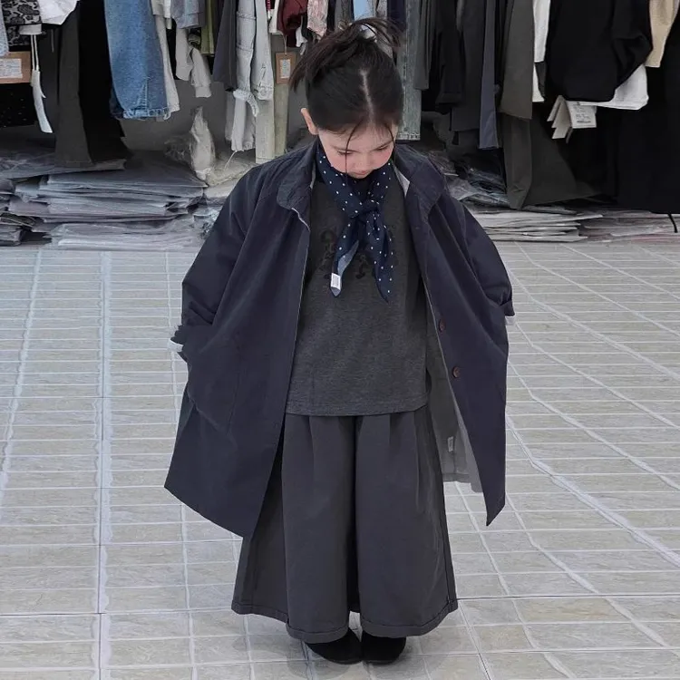 女童套装秋冬款2025新款儿童印花长袖上衣休闲宽松大衣宝宝阔腿裤