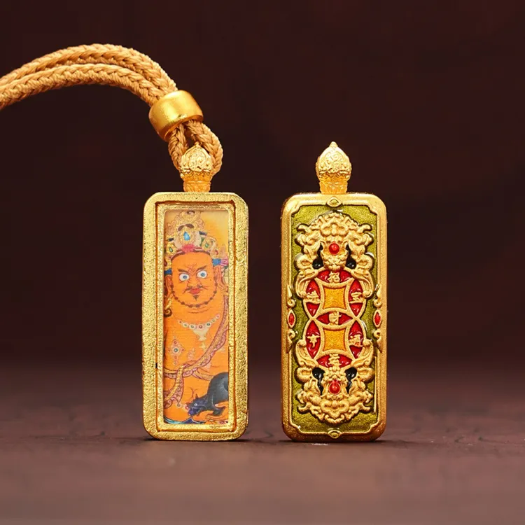 铜吊坠 【全国包邮】新款藏式小吊坠唐卡手绘描金守护牌黄财神