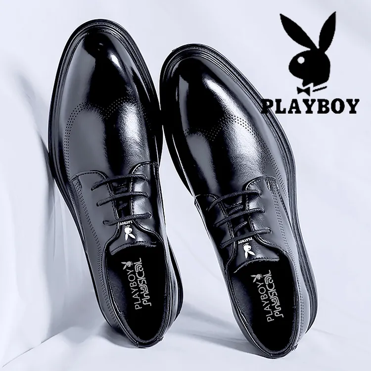 花花公子男鞋冬季正装商务休闲尖头德比鞋男真皮西服结婚新郎皮鞋