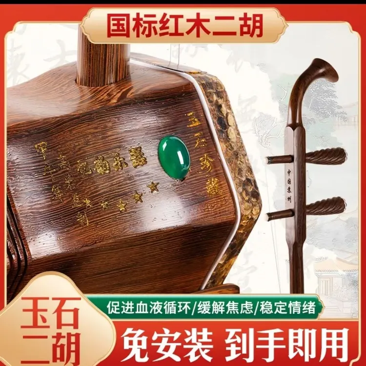玉石国标老红木二胡乐器厂家直销专业正品考级演奏红木胡琴大音量