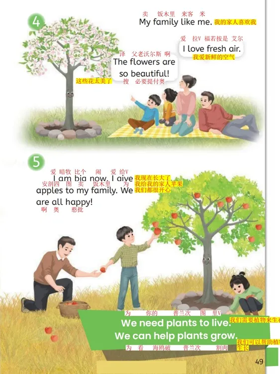 【人教版】三四五年级英语谐音标注+课文中文翻译笔记