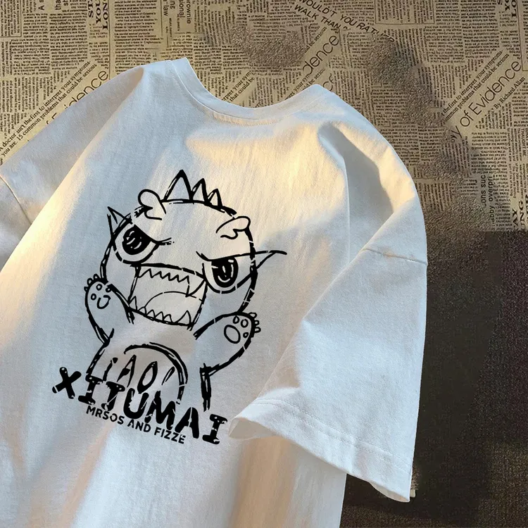 重磅纯棉短袖-XIJUMAI暴暴龙 男女潮牌宽松百搭圆领上衣潮流     