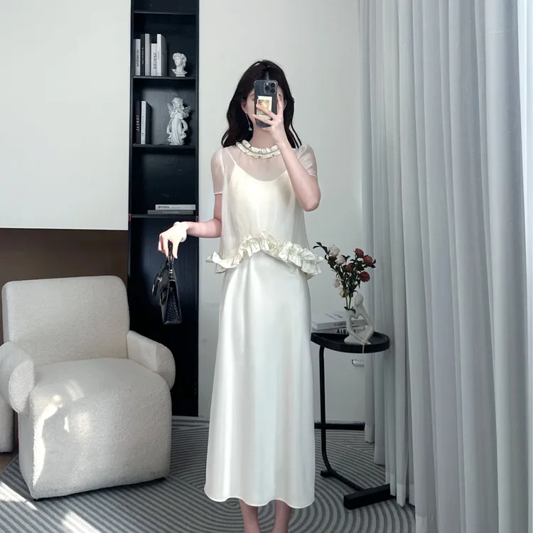 拉夏贝尔2025年夏季新款休闲百搭气质长袖上衣+半身裙 13277 ACK