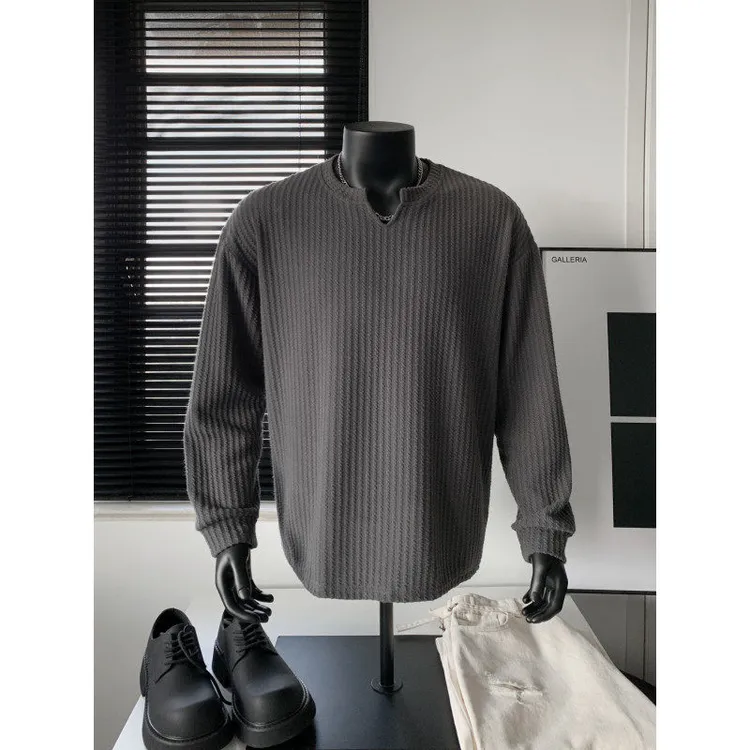 肌理感条纹oversize长袖套头卫衣男春秋日系复古潮牌大码重磅外套