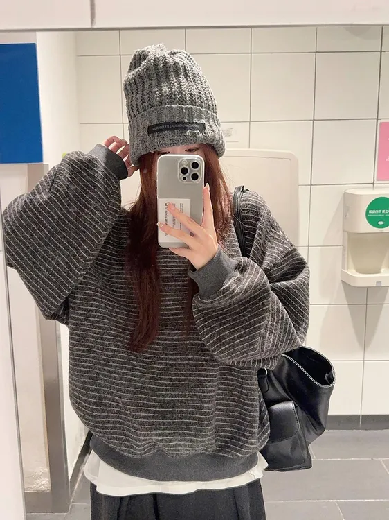 【Ins条纹卫衣】自留韩系条纹圆领长袖秋冬慵懒风套头百搭卫衣上衣