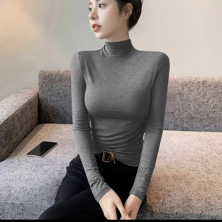 (运补5-8)秋冬季半高领新款2025韩版修身显瘦百搭长袖打底衫