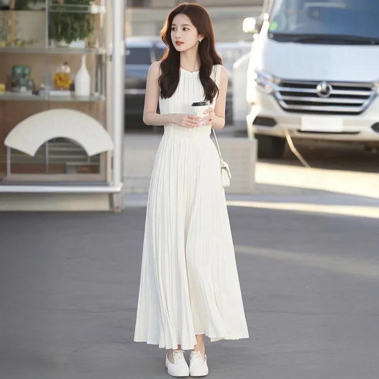 战袍裙子爆款POLO衫2025购物袋气质简约A字裙感法式无袖连衣裙