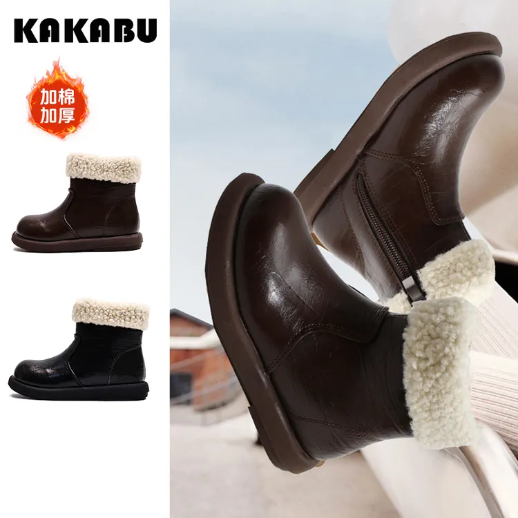 秋冬季新款女童马丁靴中筒加绒二棉儿童短靴保暖舒适女童鞋子2060