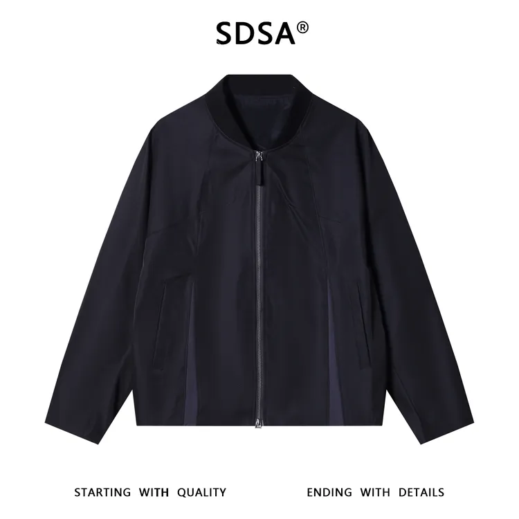 SDSA男士秋冬新款痞帅男装韩版纯色拼接压线长袖夹克外套时尚简约