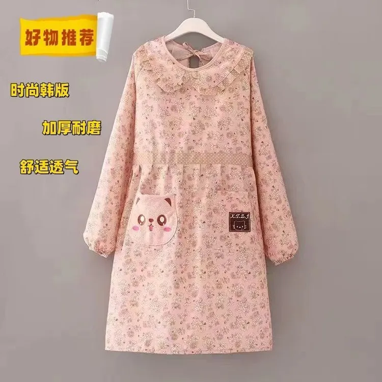 新款可爱公主小碎花罩衣外穿舒适耐磨耐脏防污防划长袖反穿衣AGB