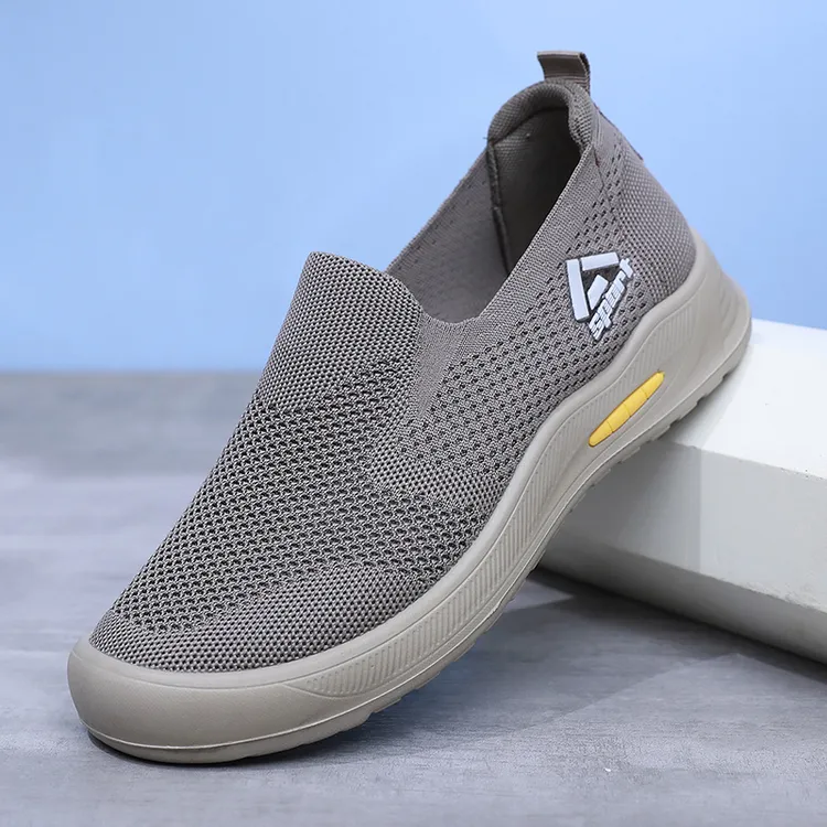 2025春夏季新款轻便舒适平底飞织男鞋一脚蹬懒人休闲鞋防滑透气鞋