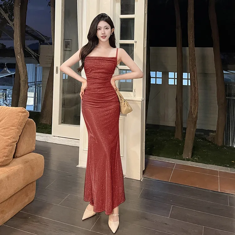 【闪闪礼服】欧美风辣妹细闪修身连衣裙性感气质礼服裙打底包臀长裙